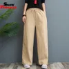 Pantalons pour femmes printemps été décontracté coton lin jambe large solide taille élastique bonbons couleurs lâche pantalon doux plus la taille M-3XL LJ200820