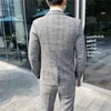 suit men Plaid Blazers+Pant men's Business suit Office Uniform Party suit Korean Slim Fit Single Button men's Tuxedo Asian size 201105