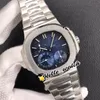 New PFF 40mm Sport 5712 1A-001 5712 Mechanical Hand Winding Mens Watch Moon Phase Power Reserve D-Blue Dial Steel Bracelet He214V