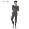 Męska bielizna termiczna Ekouaer kalesony zestaw męska cienka wokół szyi ultra-miękka solidna jesienno-zimowa piżama Set1