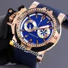 New Chronofighter Left Hand Two Tone Rose Gold White Inner Blue Dial Quartz Chronograph Mens Watch Blue Rubber Strap Stopwatch Hello_Watch