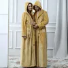 Män Vinter Varm Tjockerad Extra Lång Hooded Coral Fleece Badrock Kimono Flannel Bath Robe Night Dressing Gown Women Sleepwear 210203