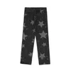 Mäns Jeans High Street Hip Hop Star Print Loose Casual Jeans Daddy Pants