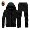 Running Sets 2Pcs Winter Velet Set For Men High Quality Sportswear Autumn Hooded Sweatshirt Sport Suit Workout Streetwear L-9XL