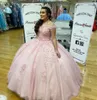 Light Blue Pink Plus Size Quinceanera Dresses Off The Shoulder Lace Applique Beaded Corset Back Sweet 16 Prom Graduation Dress Tulle Long