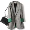 Bella Philosophy 2020 Kvinnor Långärmad Singelknapp Blazers Office Lady Elegant Slim Casual Plaid Blazer Coat Blaazer Mujer LJ201021