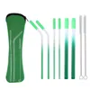 Straw Cutlery Sets Stainless Steel Portable Tableware Reusable Gradient Straws With Silica Gel Head Drinking Straws Brush Bags Sets ZCGY130