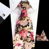 Neck Ties Rboco Design 8cm Katoenen Tie Set Floral Zakdoek en Manchetknopen Bedrijf Bruiloft Party Printing voor Mannen