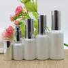 10 20 30 50ML Pearl White Glass Spray Bottle Fine Mist Atomizer Fragrance Perfume Sample Vial With Silver Pump Essential Oils Arom2562079