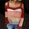 女性のセーターセクシーな女性長袖冷たい肩のニットセーターストラッププルオーバー2021カラーブロックストラップレススリーブ