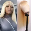 613 Blonde with Bangs Human Hair Wigs Peruvian Remy Straight Weave 828 inch Pre Plucked Full Machine Made Lace Front Wigs 1809871202