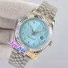 EWF Datejust 41mm Miyota Mens Automático Assista Diamante Markers Ice Blue Dial Diamantes Inner Fluted Bezel Pulseira de Aço Inoxidável Gents Relógios TimeZoneWatch