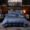 High End Premium Egyptisk Bomull Soft Duvet Cover Set Deep Blue, Grå Vit Drottning King Bedding Set Trevlig täcke sängplåt Set T200706