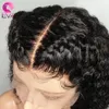 Afro Kinky Curly Wig 13x4 Lace Front Human Hair Wigs Pré Arrancado Sem Cola Sintético Curto Peruca de Cabelo Para Mulheres Preto 150 Densidade