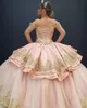 Royal Blue Pink Gold Emelcodery Ball Hown Quinceanera выпускные платья дешевые с плеча с короткими рукавами маскарадные платья