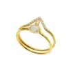 Wedding Rings Gold Filled Engagment 2pc Ring Set CZ Paved V Shape Fire Opal Tiny Thin 2021 Arrival Valentines Day Gift1