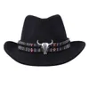 Nuovo cappello da cowboy occidentale in lana con testa di mucca amazzonica stile etnico cappello da coppia maschile e femminile GXY007