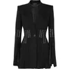 TWOTWINSTYLE Printemps Casual Femmes Blazer Revers À Manches Longues Bouton Bandage Split Slim Noir Femme Manteau Vêtements De Mode 201023