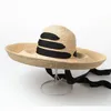 Nouveau mode noir ruban ruban dames raphia chapeau retrousser Kentucky Derby chapeau de soleil grand large bord été plage chapeau de paille Y200714