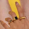 Minimalistische basis vierkante geometrische ring roestvrij staal 18 k goud pvd plating zwarte ringen voor vrouwen waterdichte sieraden