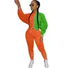 鶴根包帯パッチワーク2本セット女性レースアップクロップトップスウェットパンツ秋2020女性衣料品ファッションスウェットスーツ
