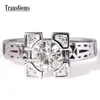 Transgems Solid 18K White Gold 1ct Moissanite Diamond Jewelry Wedding Anniversary Band Engagement Ring for women Y200620