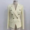 Mulheres brancas clássicas blazer outono dourado botão de peito duplo fino linho de linho de algodão Blazers traje de feminina feminina