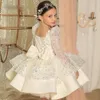 Glitter White Sequined Flower Girl Dresses Long Sleeves Birthday Wedding Guest Robe De Demoiselle Princess Communion