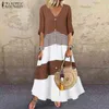 Kvinnor vintage v nacke halv ärm sundress zanzea sommar polka dot tryckt lång skjorta klänning patchwork kaftan vestidos y220214