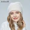 Joshuasilk Winter Ladies Hats Style Angora Wełna Ciepła Kapelusz Klasyczna Diamond Lattice Decoration 211229