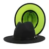 2020 Fashion Women Men Patchwork Artificial Wool Felt Fedora Hatts With Belt Buckle Double-Sided Color Flat Brim Jazz Panama Cap255y