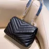 Lyxig handväska axelväska Märke Loulou Y-formad designer sömnad läder damer metallkedja högkvalitativ clamshell budbärare presentförpackning grossist