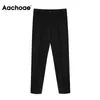 Aachoae Femmes Solide Pantalon élégant Leggings Plissé Côté Jambe Split Crayon Pantalon Lady Zipper Fly Casual Pantalon Skinny Pantalon 201118