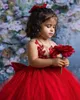 2022 Luksusowe Czerwone Koronki Kryształy Kwiat Girl Dresses Zroszony Kryształy Suknia Balowa Tulle Lilttle Kids Urodziny Korowód Weddding Suknie Zj512