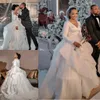Vintage Long Sleeves Dresses V Neck Satin Tiered Skirt Sweep Train Custom Made Plus Size Wedding Bridal Ball Gown Vestidos De Novia 403 403