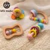 LET039S Make Macaron Color Baby Rattle Toy Set Wood Rattles Hold Rattle Hand Bell Gift Baby Toys Toddler Spädbarn Montessori till4348494