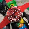 Mode män titta 40mm automatiska mekaniska klockor keramiska fodral rött armbandsur rostfritt stål remvattentät design montre de258b