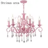Żyrandole europejski styl ogród kryształowy świeca lampa księżniczka pokój różowy dziewczyna romantyczny ślubny żyrandier magistra sypialni żyrandol