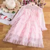 Dress for Girl 2022 Moda Lato Koronki Księżniczka Hajday Kids Long Sleeve Spring Cake Gown Urodziny Party 3-8y 211231