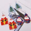 12 stijlen Nieuwe kerstornamenten Feestelijke feestgunst Kerstoorbellen Kerstsneeuwman herten Print Leren oorbellen Holiday Gift Sieraden