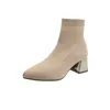 Nouvelles femmes chaussures Martin bottes à talons hauts tissu extensible bottines pour femmes mode chaussettes pointues chaussures Zapatos de Mujer 201105