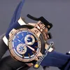 Nieuwe Chronofighter Left Hand Two Tone Rose Gold White Inner Blue Dial Quartz Chronograph Mens Horloge Blauw Rubber Strap Stopwatch Hello_Watch