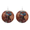 Handmade Ethnic Africa Pattern Print Wooden Earring For Women Vintage African Story Round Statement Wood Drop Dangle Earrings