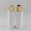 100ml X50 White Round Empty PET Travel Bottle With Gold Aluminum Disc Top Cap Press Family Bottles Container 3.3oz
