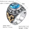 ZABRA 925 Argent Bleu Zircon Hommes Bague Vintage Pierre Punk Rock Or Tête de Mouton Thai À La Main Femmes Anneaux Bijoux En Argent Sterling 203113