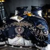 1000TC Algodón egipcio Azul Púrpura Juego de cama de lujo Queen King size Juego de sábanas Bordado Funda nórdica T200706