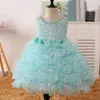 Wedding Party Flowergirlの最初の聖体服のポージアンのドレス女の子のための豪華なボールガウンの花の女の子のドレス