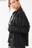 Giacca in denim con frange nere ispirate a Boho per donna, maniche lunghe, polsini con bottoni, giacca moda, cappotto invernale da donna