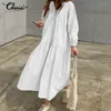 S5XL Celmia Women Women Vintage Dress Long Sleeve Disual Loose Party Vestidos Robe Femme v Neck Solid Solid Long Maxi Dresses T200416