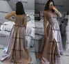 Silver Green Long Sleeve Prom Formal Dresses Lace Stain Beaded Sexy Slit Vestido de noche Full Length Evening Gown Wear